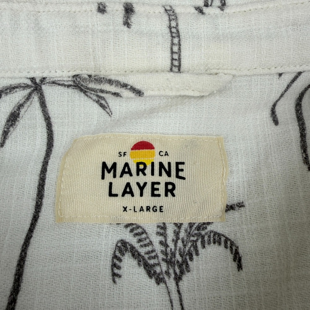Marine Layer Shirt Mens XL White Green Palm Tree Button Up Hemp Camp Hawaiian - Picture 4 of 10